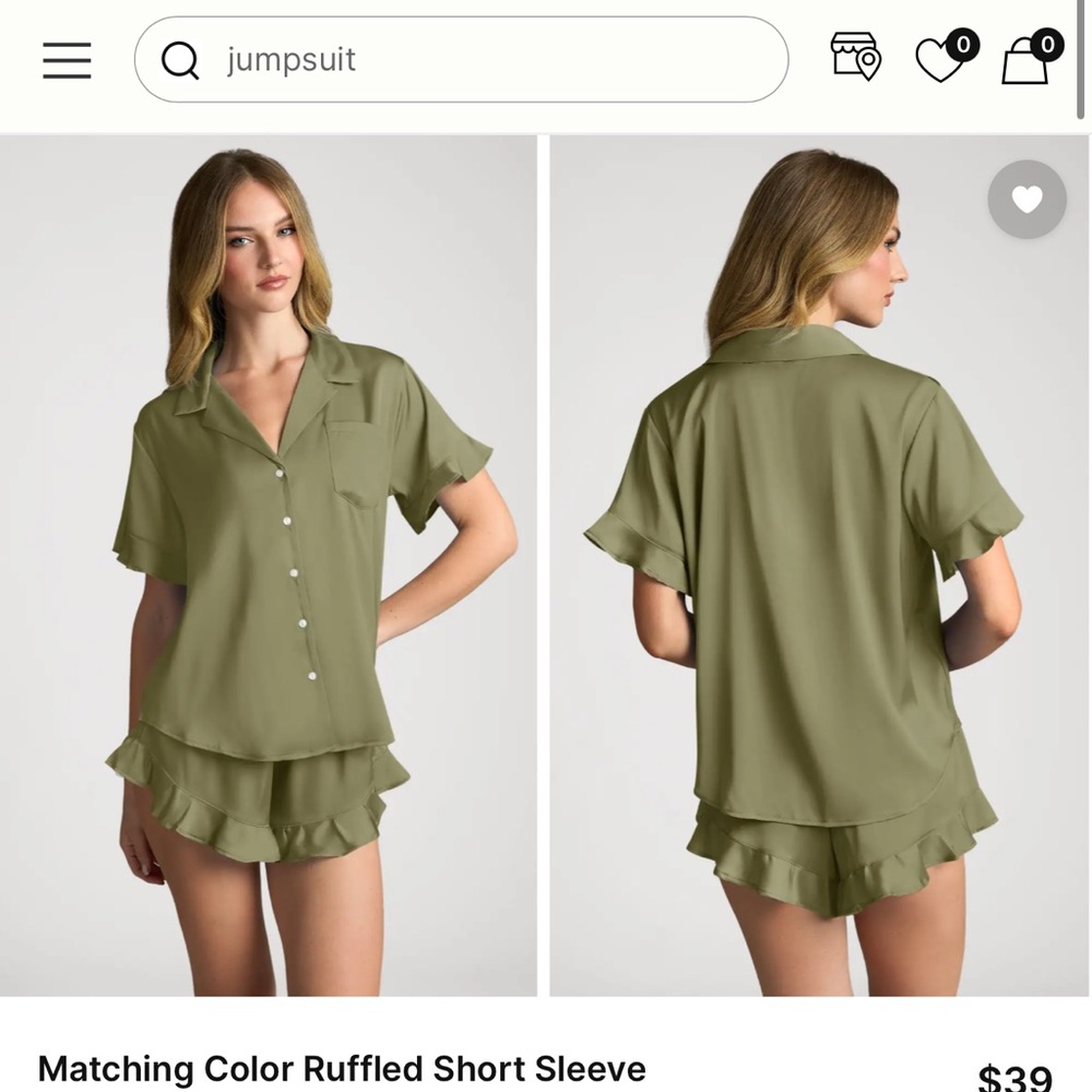 Azazie pistachio green ruffle pajamas